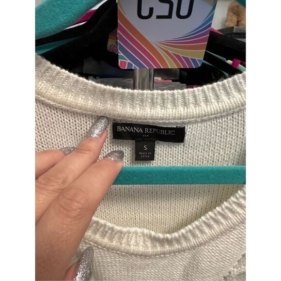 Banana Republic cold shoulder cable knit sweater dress Women’s S White‎ - Picture 3 of 4